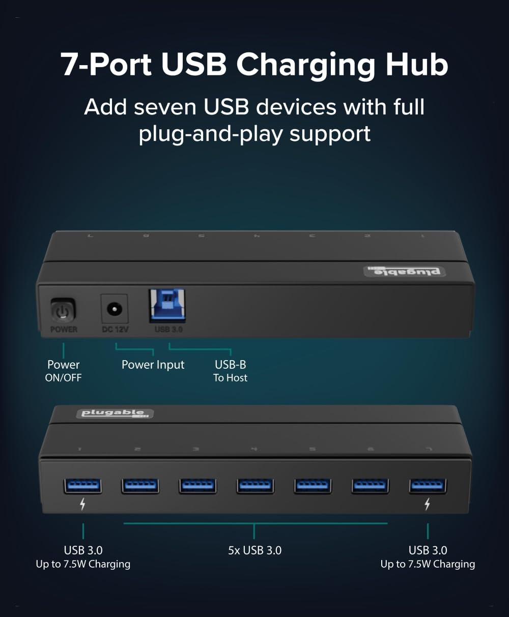 Amazon.co.jp: Plugable USB 3.0 ハブ、7ポート セルフパワー 36ワット